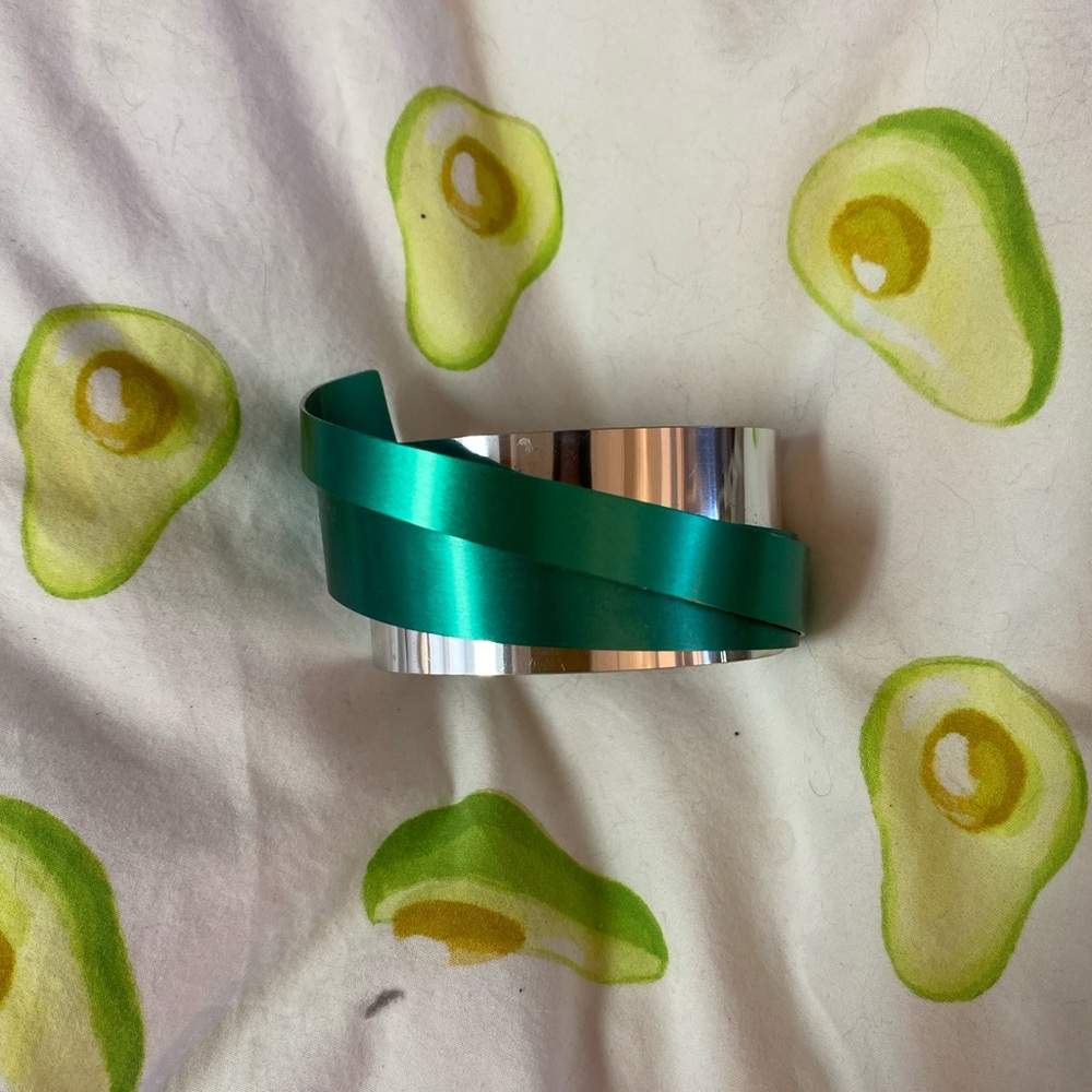 Unique green & silver bangle